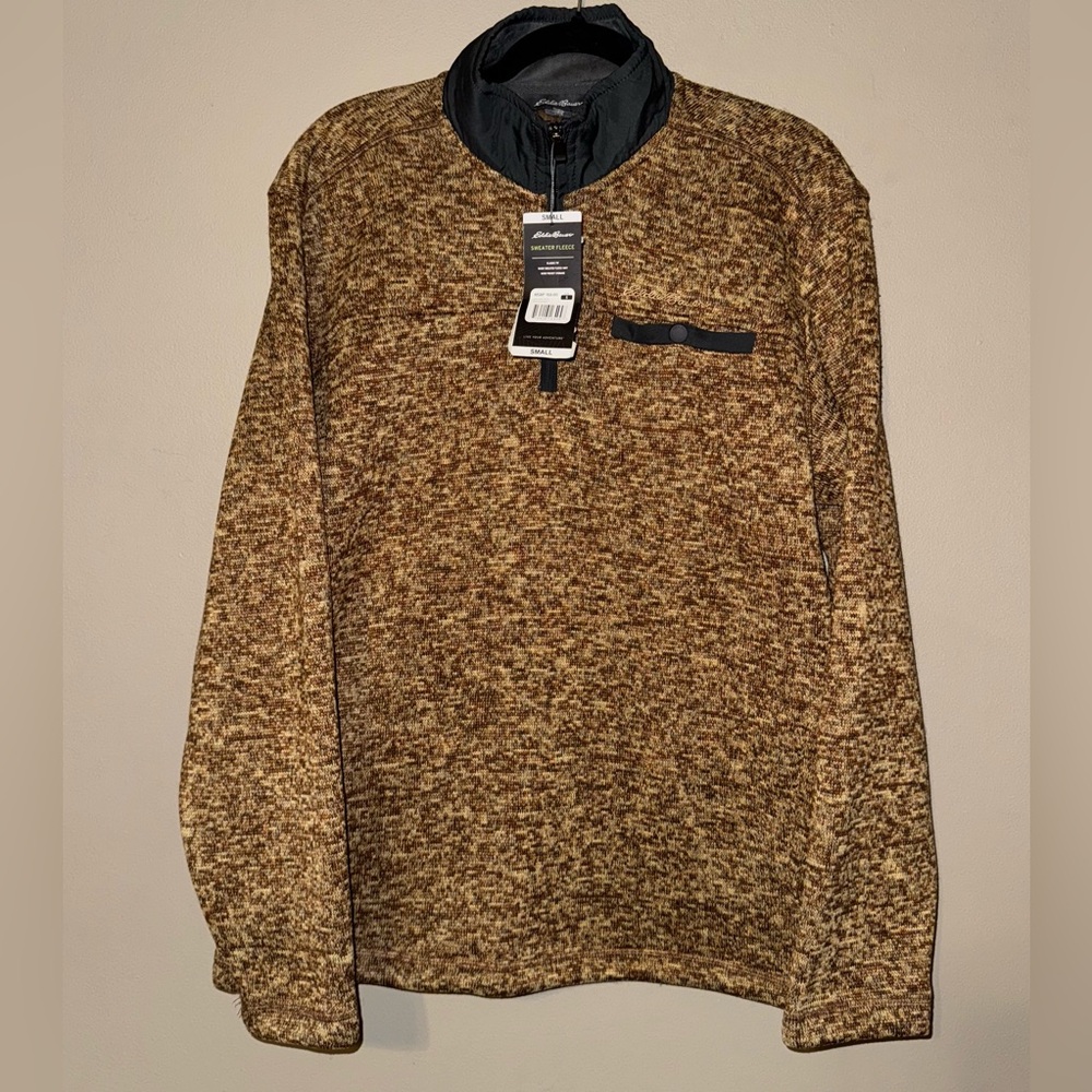 Eddie Bauer Snap Chest Pocket  1/4 Zip Sweater Fleece Pullover Men SmallRust NWT